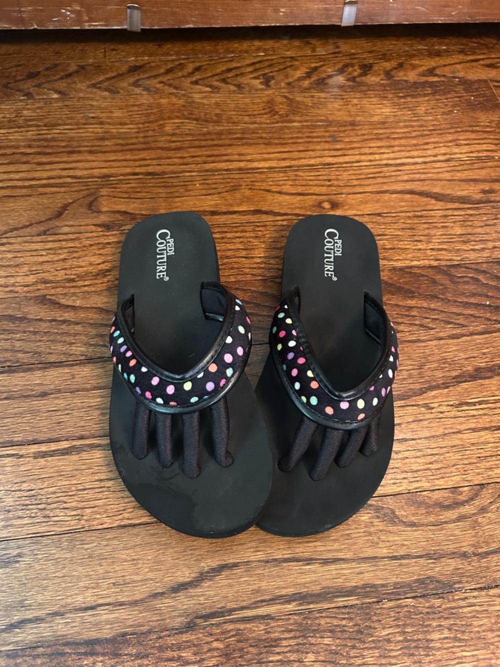 Juicy Couture Black Kids Flip Flops with Multicolor Polka Dots